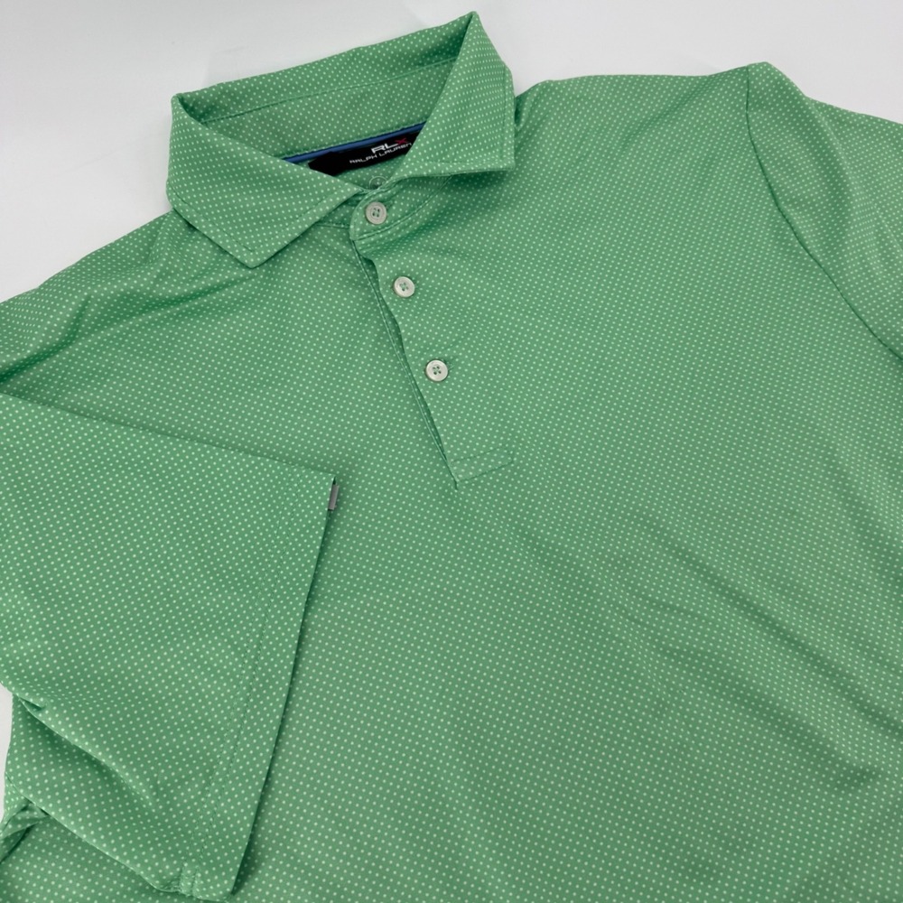 RLX‎ Ralph Lauren Men's Green Polka Dot Golf Polo Shirt Size Medium